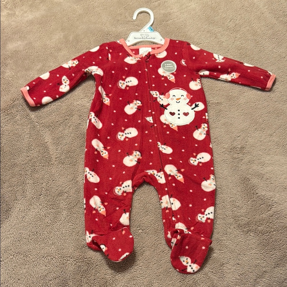 Koala Baby Red Footies with Snowman Print